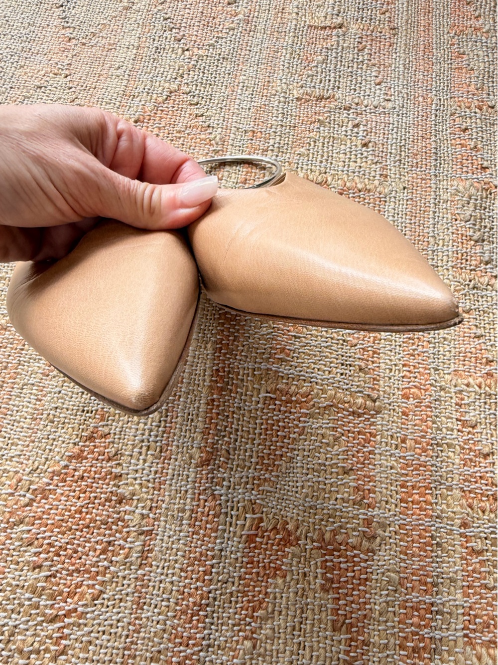 Jil Sander Nude Beige Silver Anklet Bangle Pointed Flat 37.5 - Picture 11 of 14
